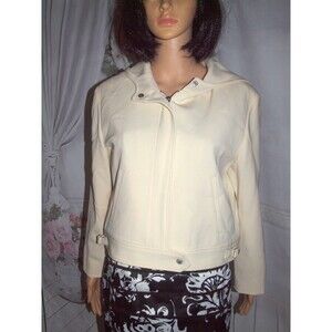 VTG Lauren Ralph Lauren 100 Wool Hooded Jacket Women's M Cream Metal Zipper USA